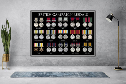 British Victorian Campaign Medals A3 Poster No1 (Waterloo, China Ect)