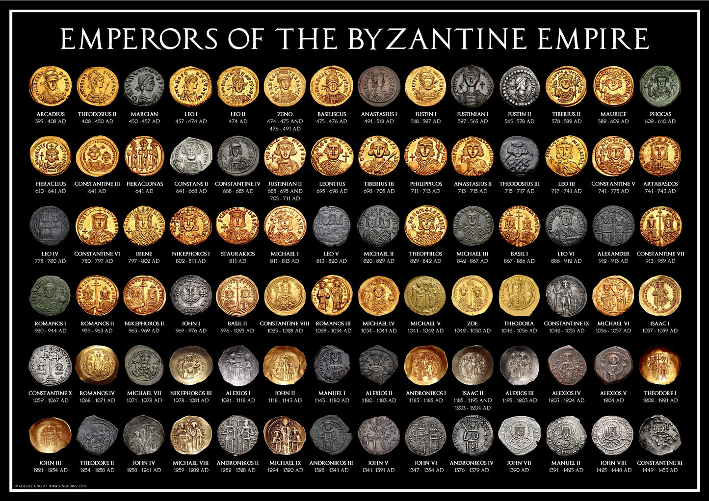 Emperors of the Roman + Byzantine Empires Coin Poster Set