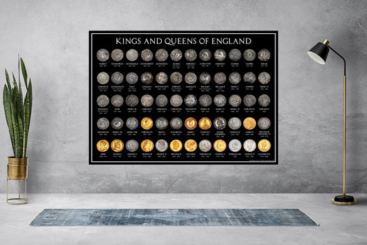 Kings and Queens of England A3 Coin Poster