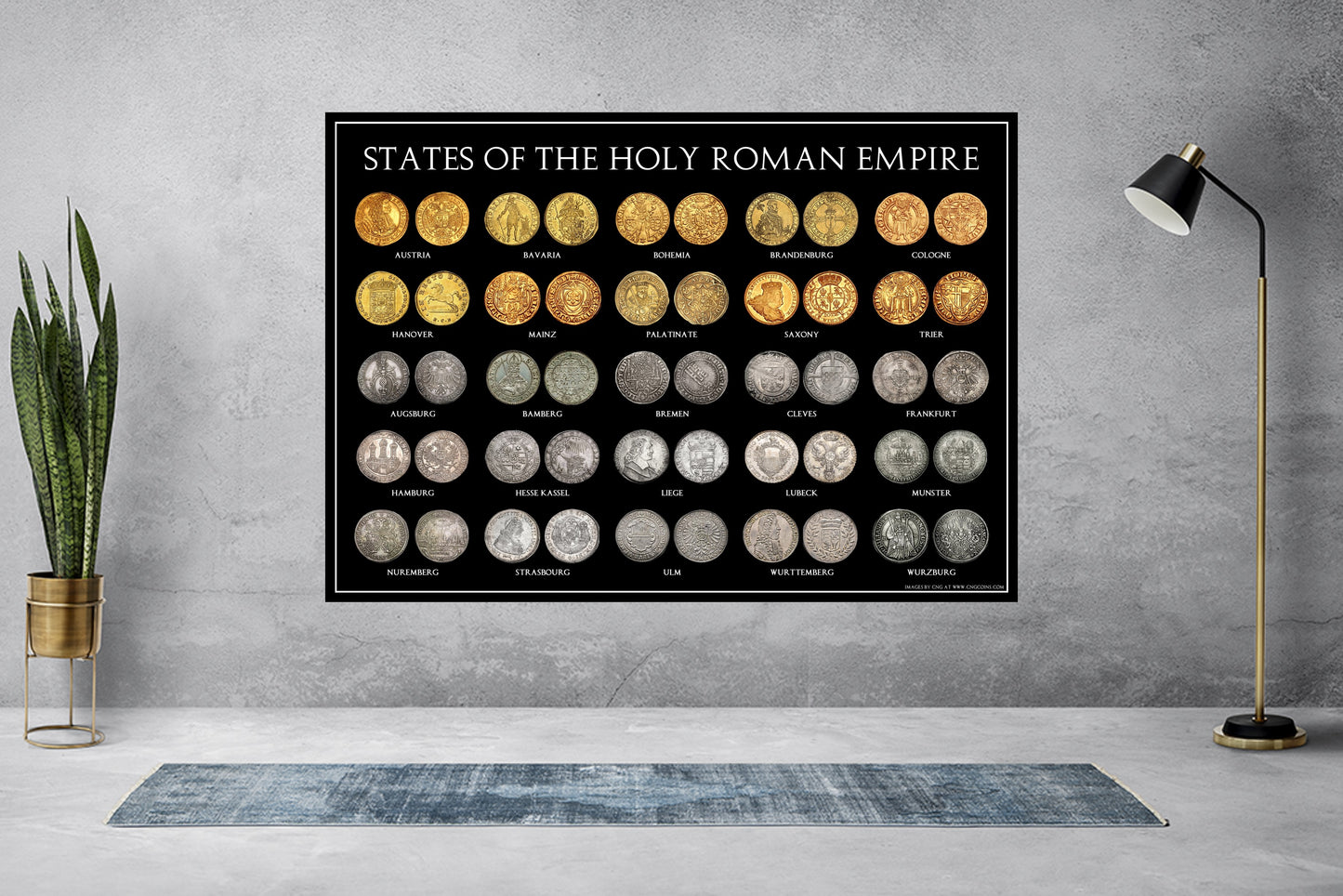 States of the Holy Roman Empire A3 Coin Poster (Gold & Silver German Thalers)