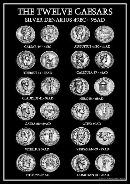 12 Twelve Caesars Both Versions Coin Poster Set