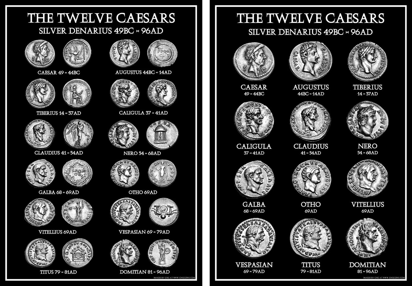 12 Twelve Caesars Both Versions Coin Poster Set
