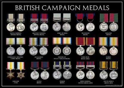 British Victorian Campaign Medals A3 Poster No1 (Waterloo, China Ect)