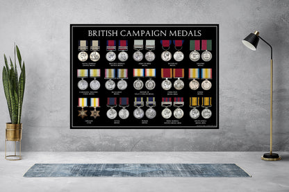British Victorian Campaign Medals A3 Poster No1 (Waterloo, China Ect)
