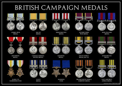 British Victorian Campaign Medals A3 Poster No2 (Crimea, Egypt Ect)