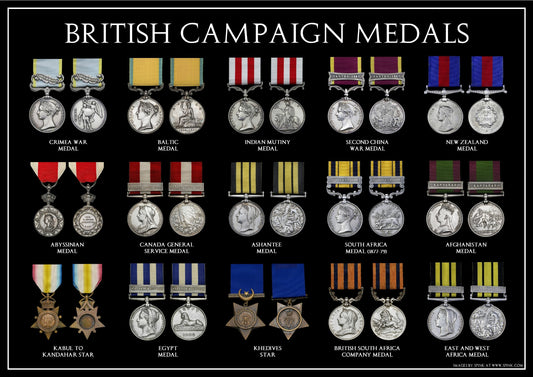 British Victorian Campaign Medals A3 Poster No2 (Crimea, Egypt Ect)