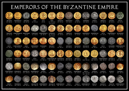 Emperors of the Byzantine Empire A3 Coin Poster
