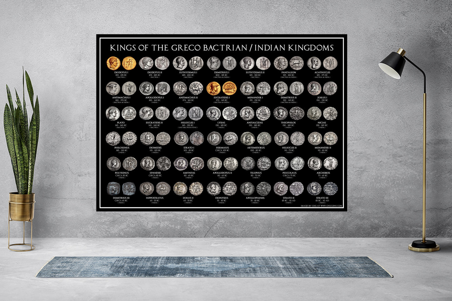 Kings of The Greco Bactrian & Indian Kingdoms A3 Coin Poster