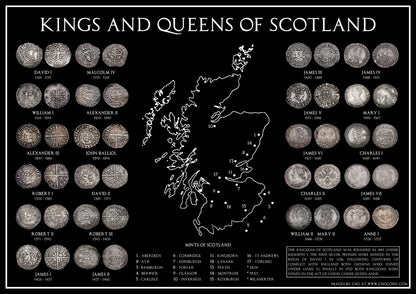 Kings and Queens of Scotland A3 Coin Poster