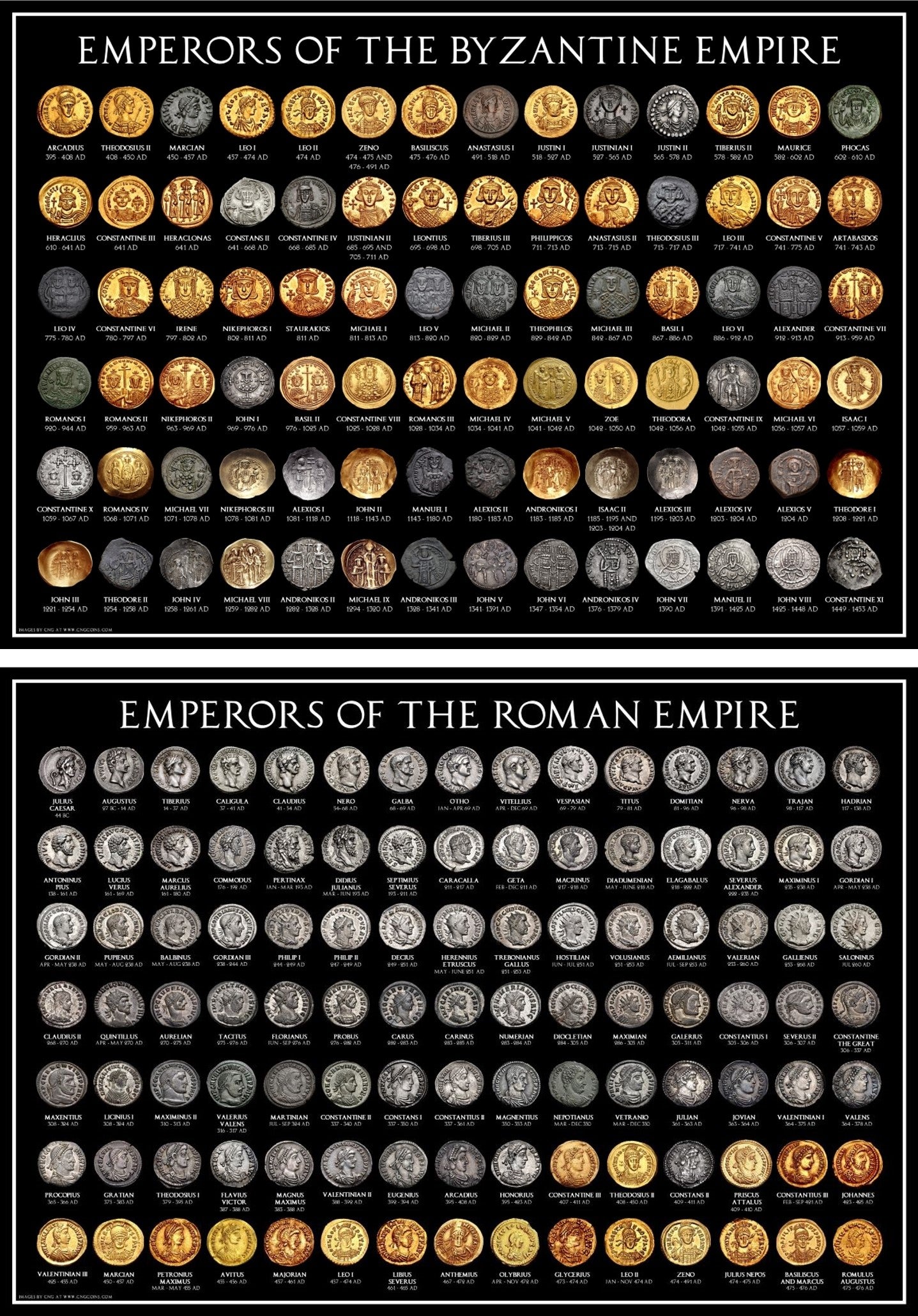 Emperors of the Roman + Byzantine Empires Coin Poster Set