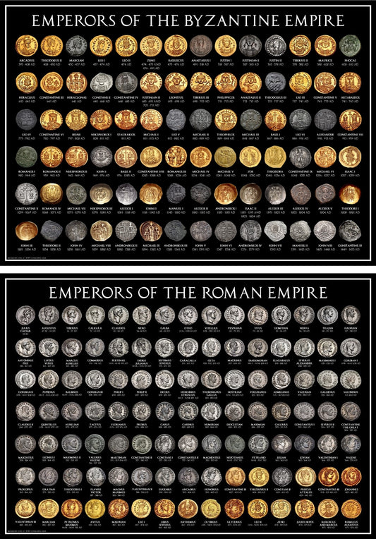 Emperors of the Roman + Byzantine Empires Coin Poster Set