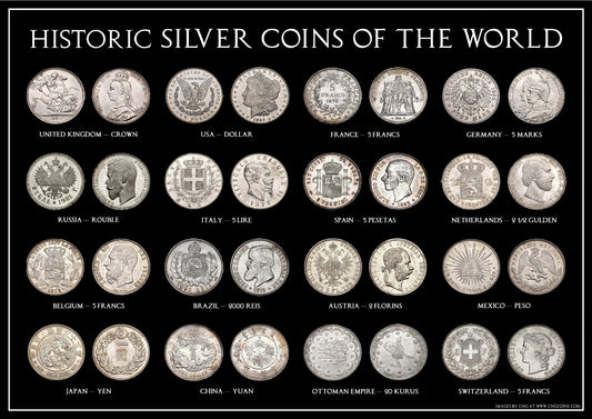 Historic Gold and Silver Coins of the World A3 Poster Set