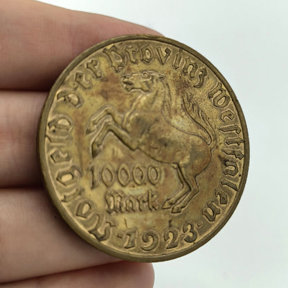 1923 Weimar Germany Westphalia 10000 Mark Notgeld Gold Plated Coin