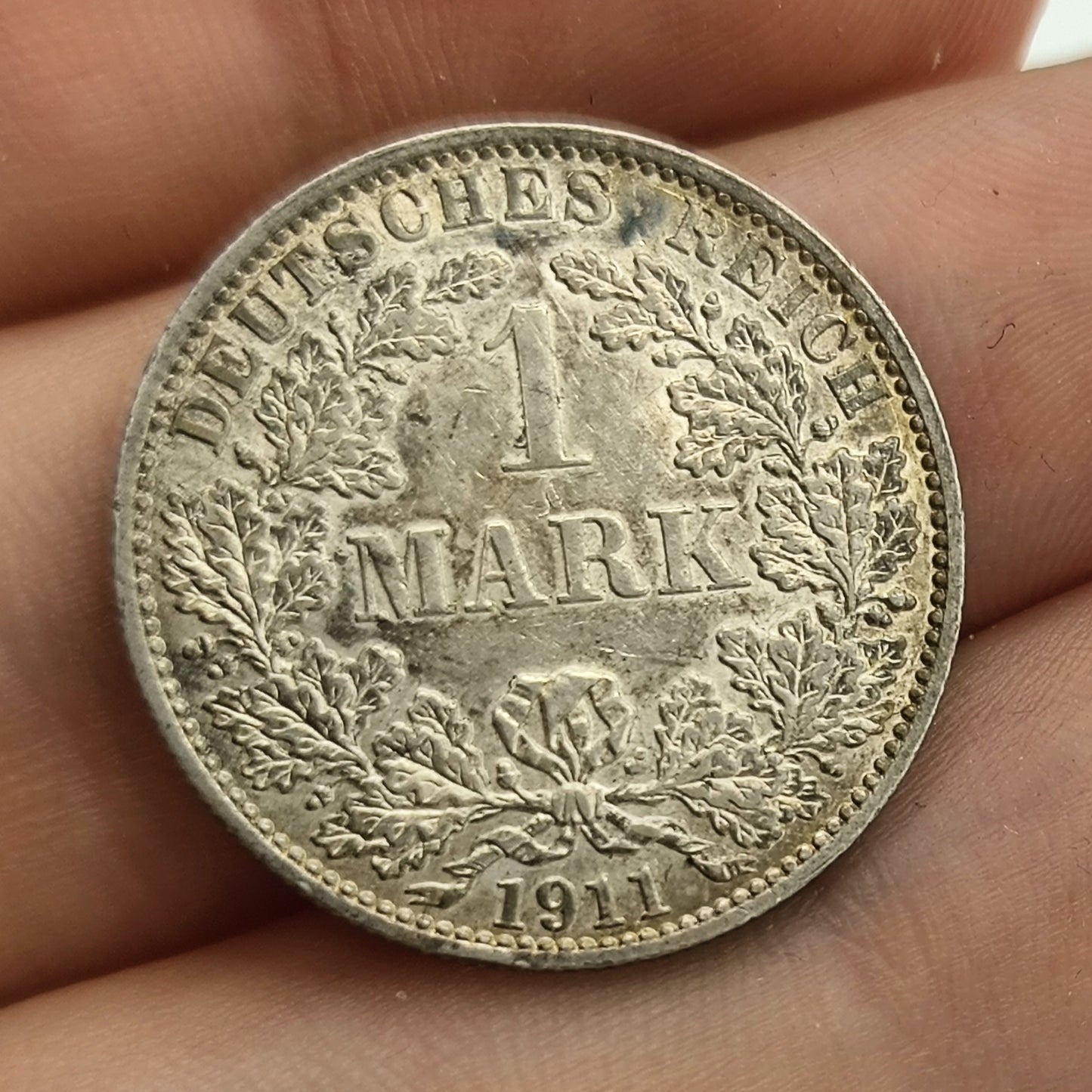 Germany 1911 Silver 1 Mark Deutsches Reich Coin - High Grade
