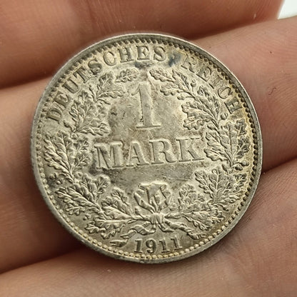Germany 1911 Silver 1 Mark Deutsches Reich Coin - High Grade