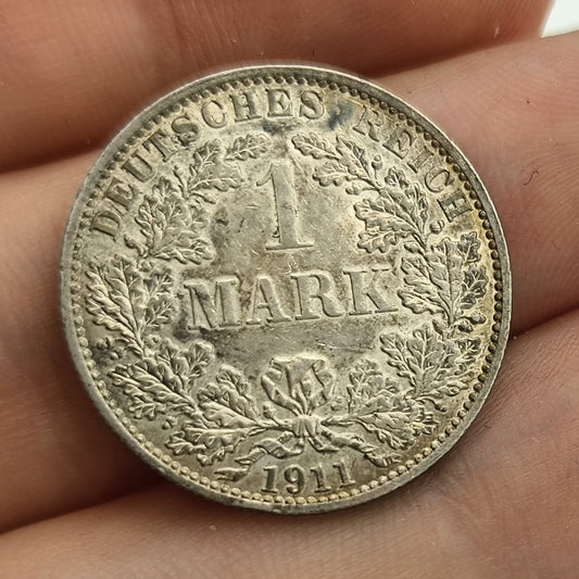 Germany 1911 Silver 1 Mark Deutsches Reich Coin - High Grade