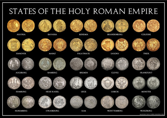 States of the Holy Roman Empire A3 Coin Poster (Gold & Silver German Thalers)